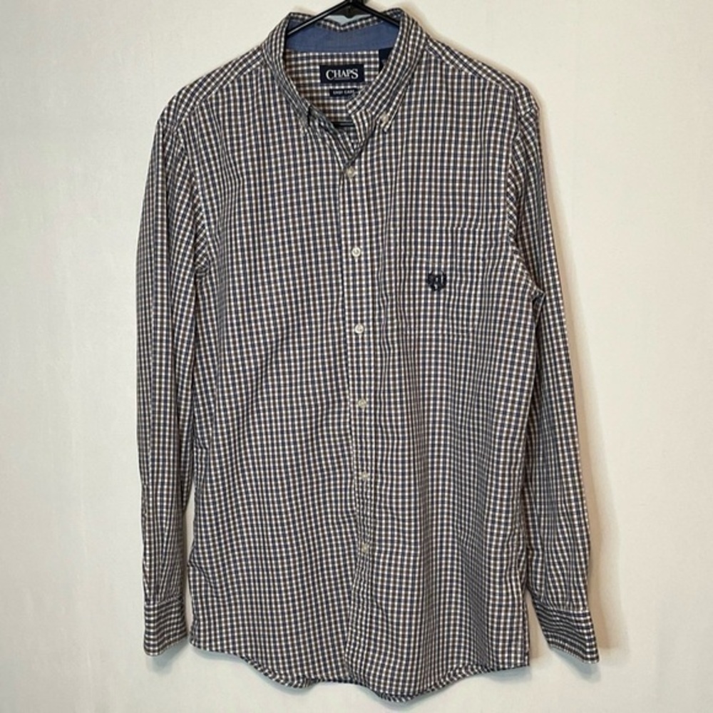 Chaps Shirt Men's M Easy Care Long Sleeve Button Down Multi Colored Check.